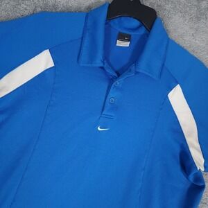 Nike Polo Shirt Mens XL Blue Sphere Dry Colorblock Golf Performance Waffle Knit